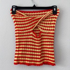 Red and Yellow Striped Knit Top